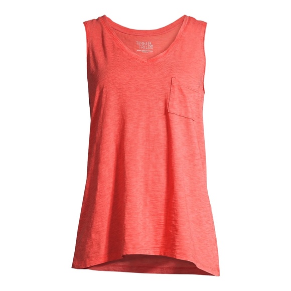 Time and Tru Women's Mineral Wash Pocket Tank Top in Coral - Picture 1 of 4